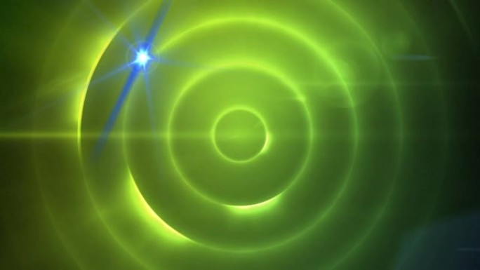 黑色背景上的蓝色光斑与绿色螺旋光迹的数字动画