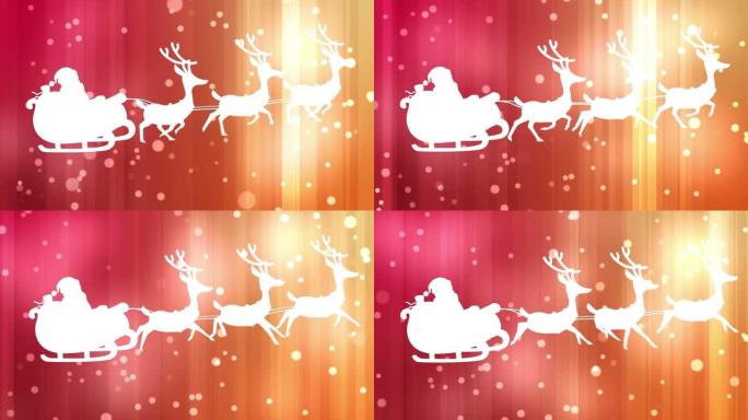 雪橇上的圣诞老人被驯鹿拉到渐变背景上漂浮的白点上