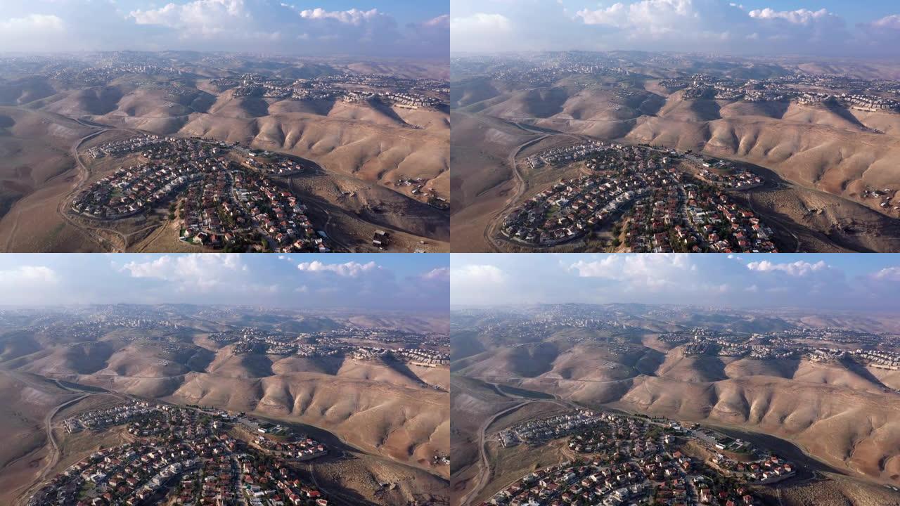 犹太沙漠中的以色列和巴勒斯坦城镇，空中