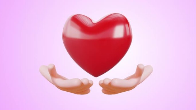 3d手握大心脏旋转。概念: 爱，照顾情感，情人，健康。