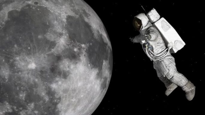宇航员在太空中绕月球飞行。太空行走。