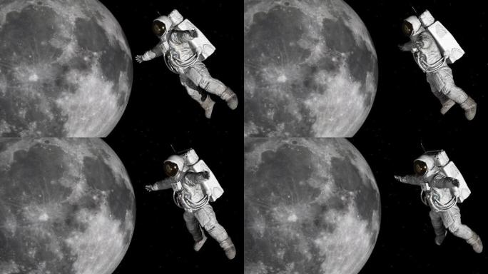 宇航员在太空中绕月球飞行。太空行走。