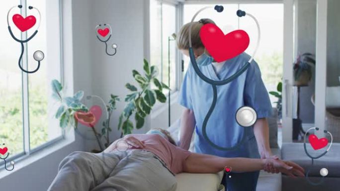 高加索护士和患者运动心脏的晕厥动画
