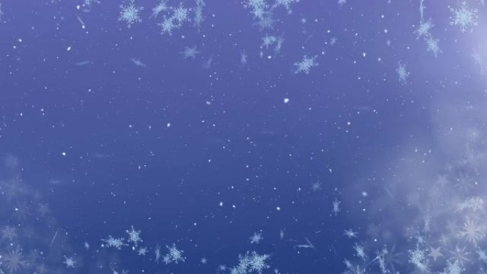 紫色背景上的雪花和星星上的雪的动画