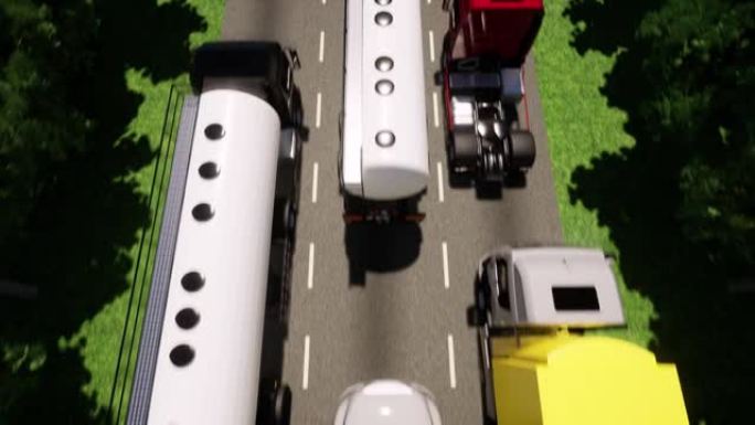 汽车卡车交通堵塞无人驾驶汽车自动驾驶无人机鸟瞰图4k