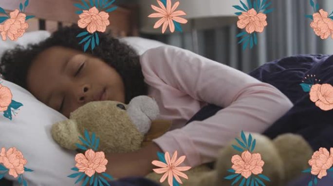 沉睡的非洲裔美国女孩的花朵动画