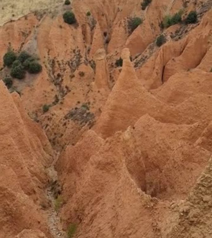 被雨水和风侵蚀的山谷在马德里称为Las Carcavas的红土中形成沟壑