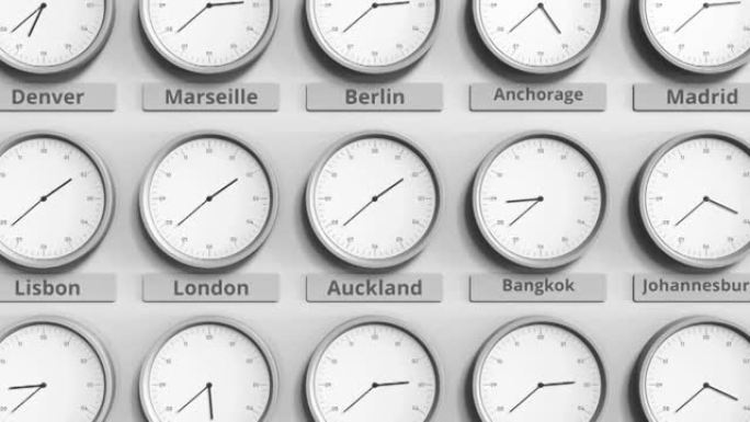 重点关注显示新西兰奥克兰时间的时钟。3D动画