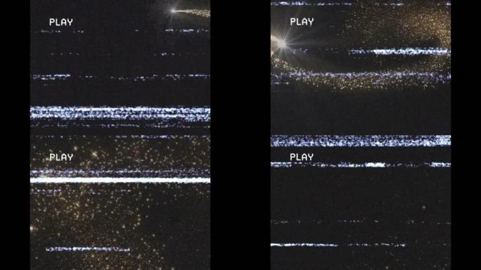 在黑色背景上移动的星星上干扰播放界面屏幕的动画