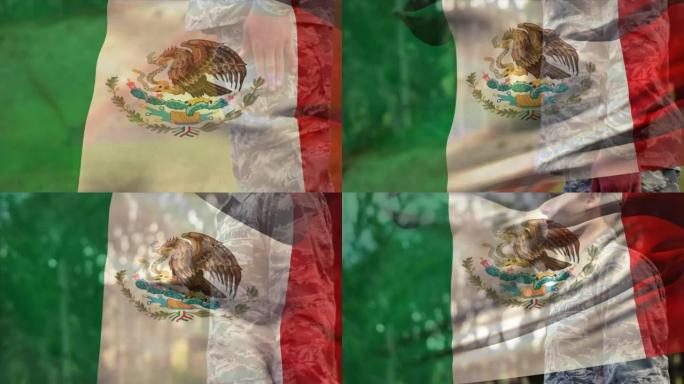 墨西哥国旗在白人男性士兵上的动画