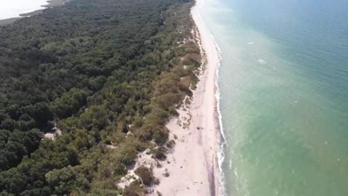 美丽的空中无人驾驶飞机宽幅地看到库尔斯吐、库尔什卡亚科萨国家公园、库罗斯泻湖和波罗的海、俄罗斯加里宁