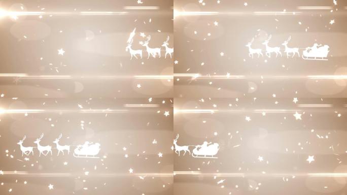 与驯鹿一起在雪橇上坠落的发光星星的动画
