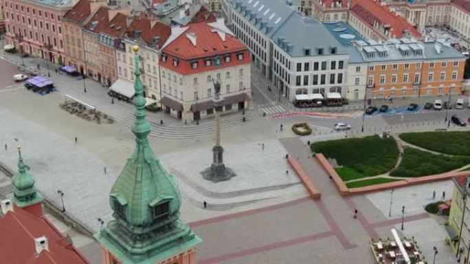 波兰华沙城堡广场上西吉斯蒙德圆柱雕像的鸟瞰图