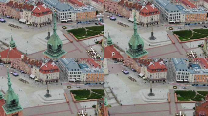波兰华沙城堡广场上西吉斯蒙德圆柱雕像的鸟瞰图