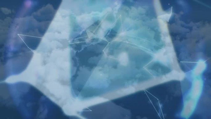背景云层上的地球连接网络动画