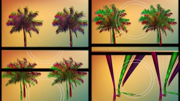 无缝循环催眠运动中鲜艳的棕榈树动画