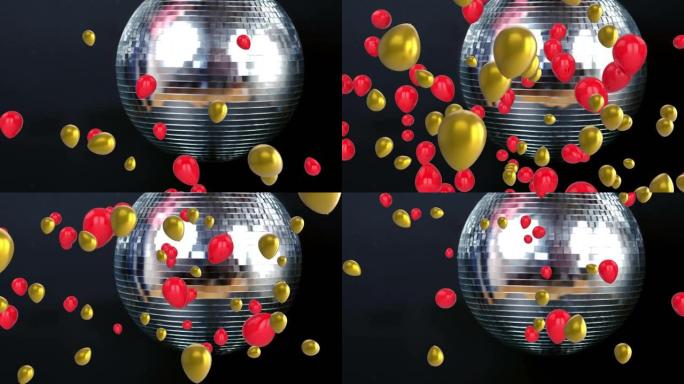 气球漂浮在旋转镜球上的动画