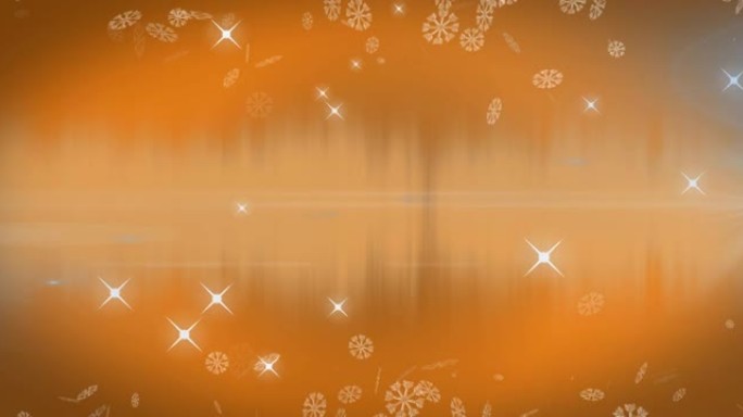 雪花和星星落在橙色背景上的动画