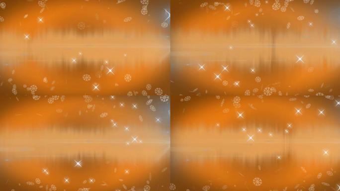 雪花和星星落在橙色背景上的动画