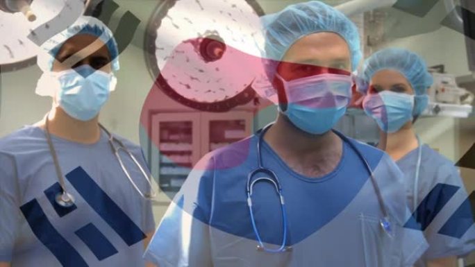 韩国国旗在手术室中挥舞着外科医生的动画