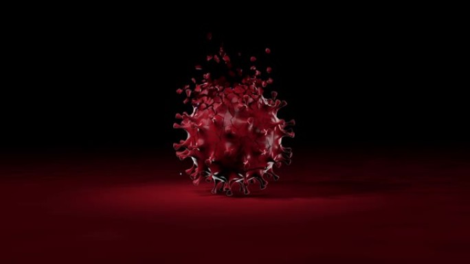 蓝色药丸滴在病毒上并打破它。电晕新型冠状病毒肺炎病毒概念的治疗。3D动画。