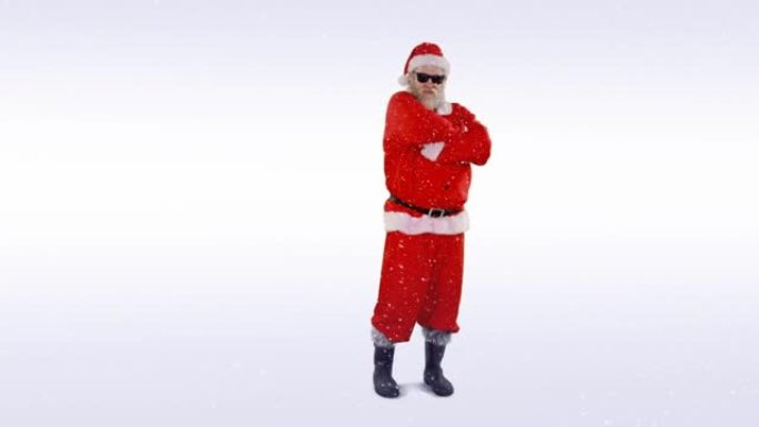 白底飘雪和戴着墨镜的圣诞老人动画