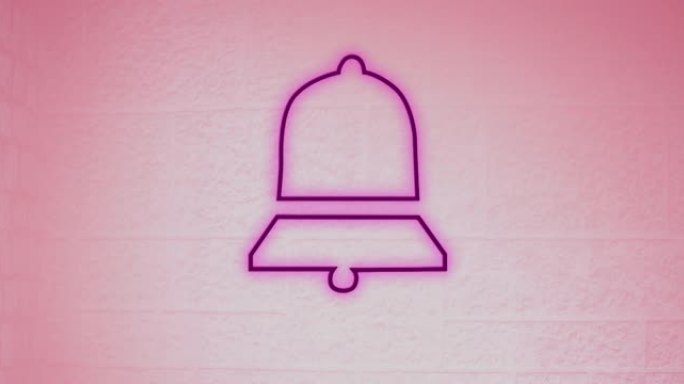 粉红色墙上发光霓虹灯铃通知图标的动画