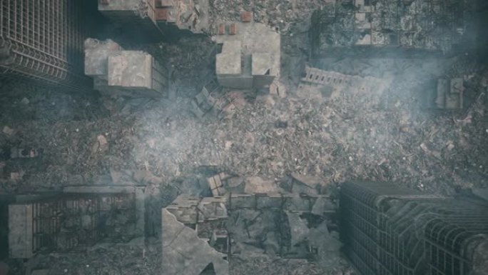 战后被毁的城市。被毁城镇的俯视图。三维可视化