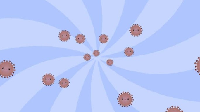 蓝色螺旋上的covid 19细胞下降的动画