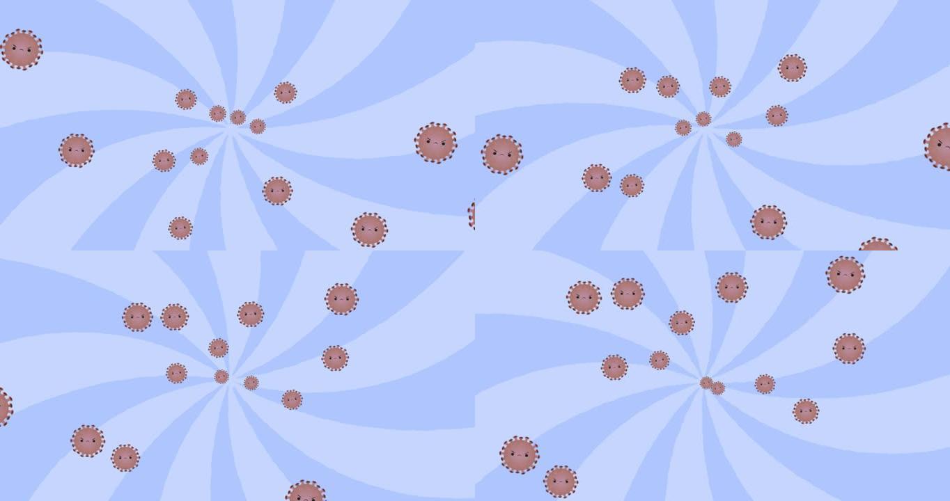 蓝色螺旋上的covid 19细胞下降的动画