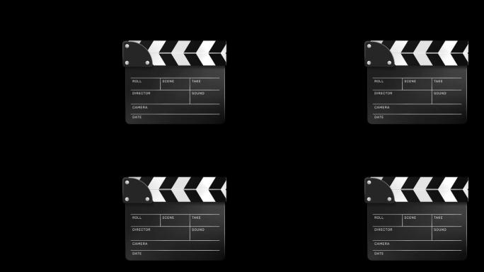 黑色背景上的4k空白拍板动作动画股票视频运动图形视频动画。电影和电影拍板图标设计电影制作拍板股票视频