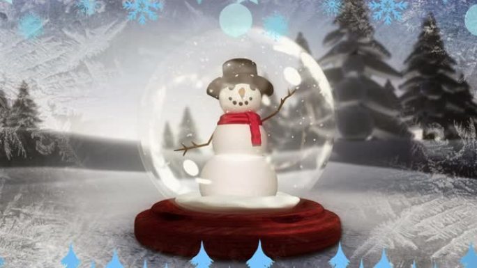 雪球上落雪动画与冬季风光