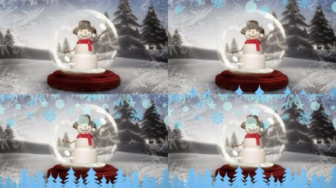 雪球上落雪动画与冬季风光