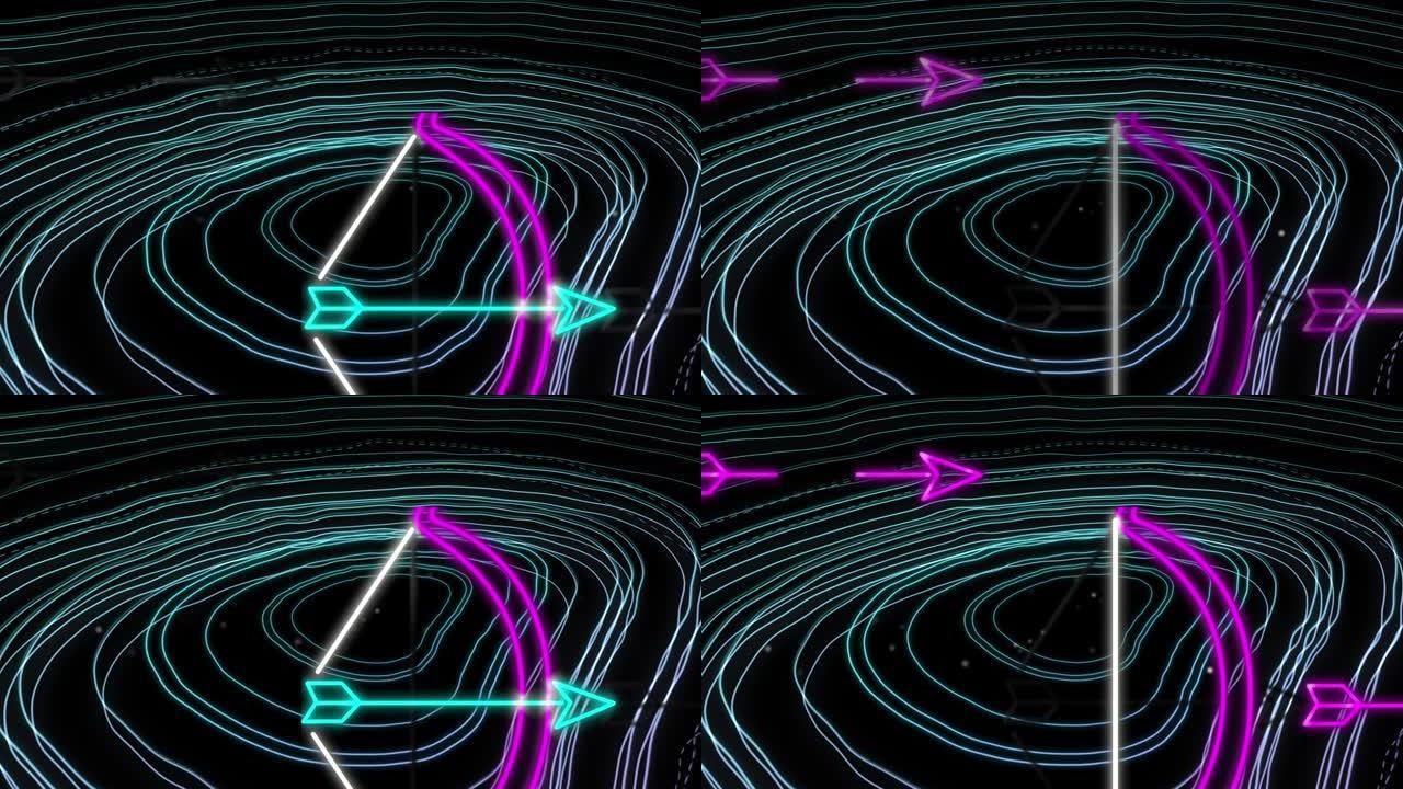 蓝色线条的动画和黑暗背景上的射击弓