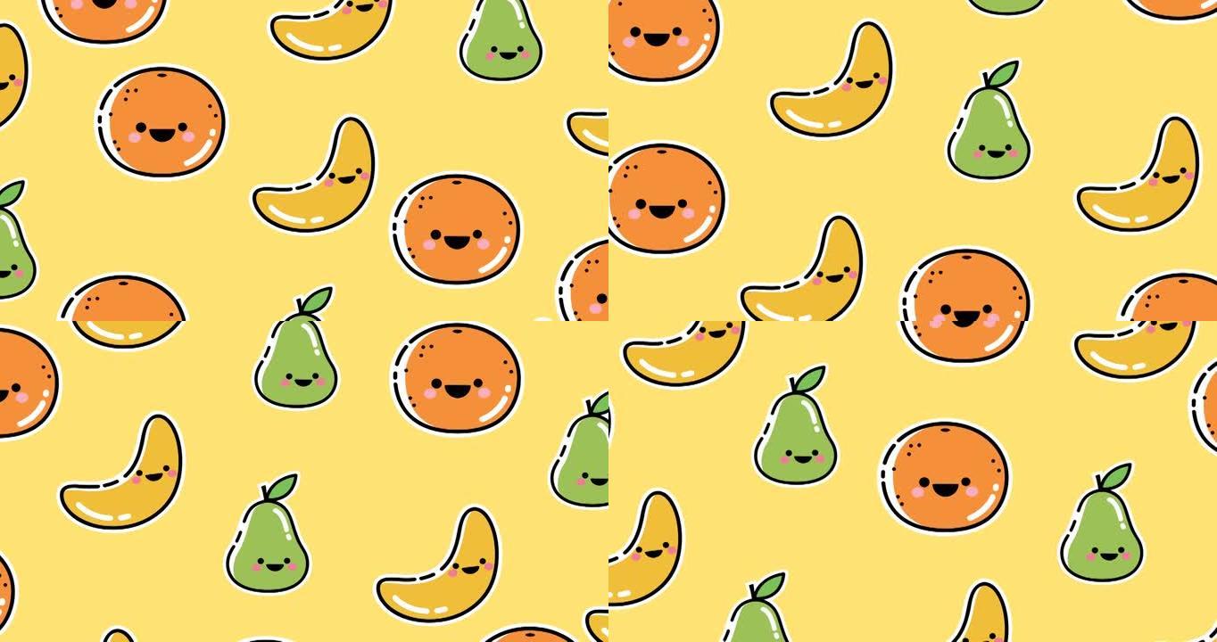 黄色背景上掉落水果的动画