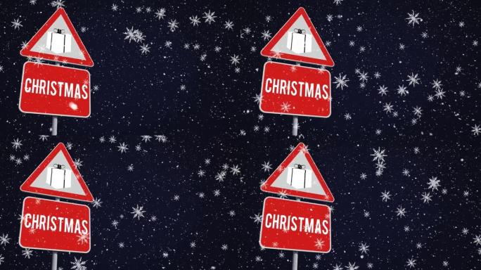 降雪的动画警告用圣诞节文字唱歌