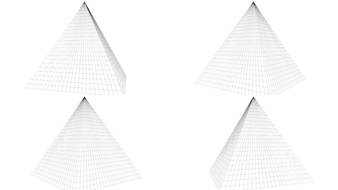 几何金字塔形状的抽象3D背景渲染。计算机生成的动画，白色背景上的埃及金字塔动画古法老墓埃及和世界地标