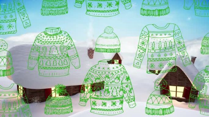 圣诞毛衣和豆豆图标，无缝图案，抵御冬季降雪