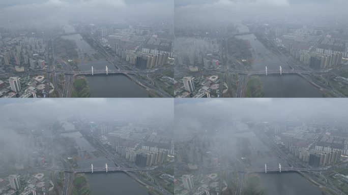 临沂祊河高空航拍 穿云素材西安路 云层