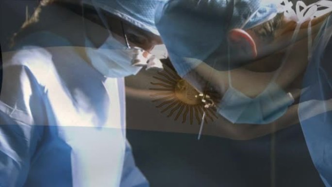 在手术室中，阿根廷国旗对外科医生的动画