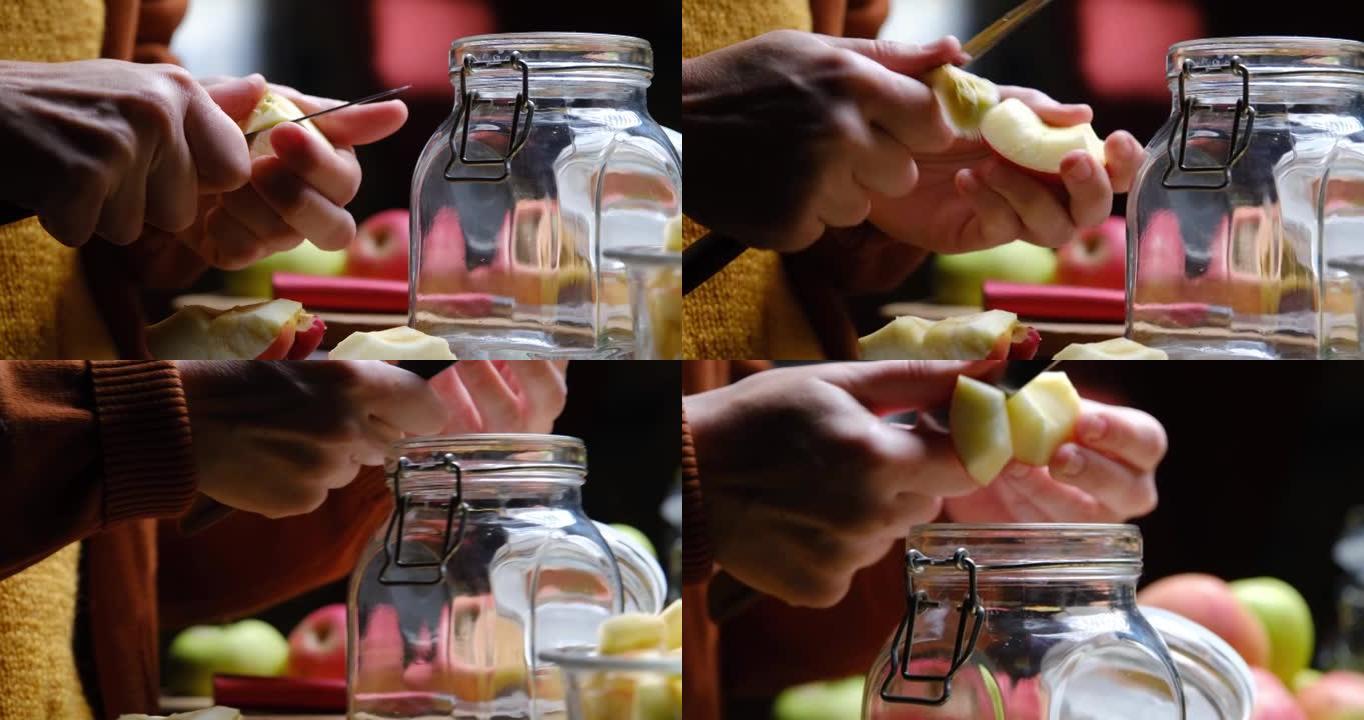 准备自制的苹果做馅饼馅，新鲜和保存