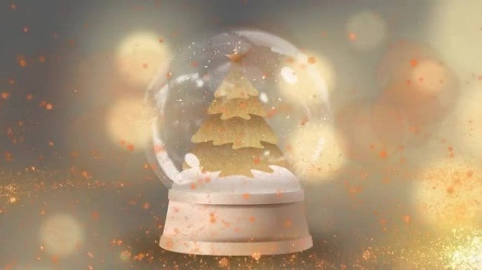 金色流星在雪球上的圣诞树上，黄色背景上的光斑