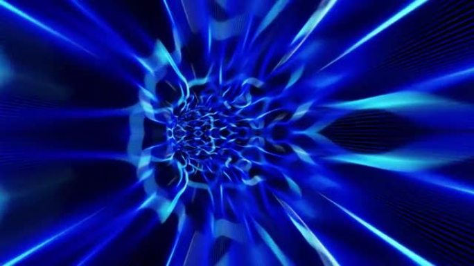 穿越抽象科幻蓝色隧道。空间中的抽象能量隧道。外层空间的隧道。技术、VJ、DJ、数据、网络和连接运动背
