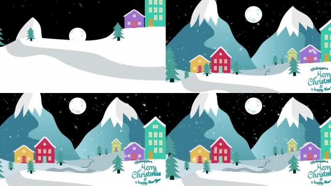 圣诞快乐的动画冬季风景