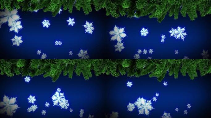 落在蓝色背景上的雪上的树木动画