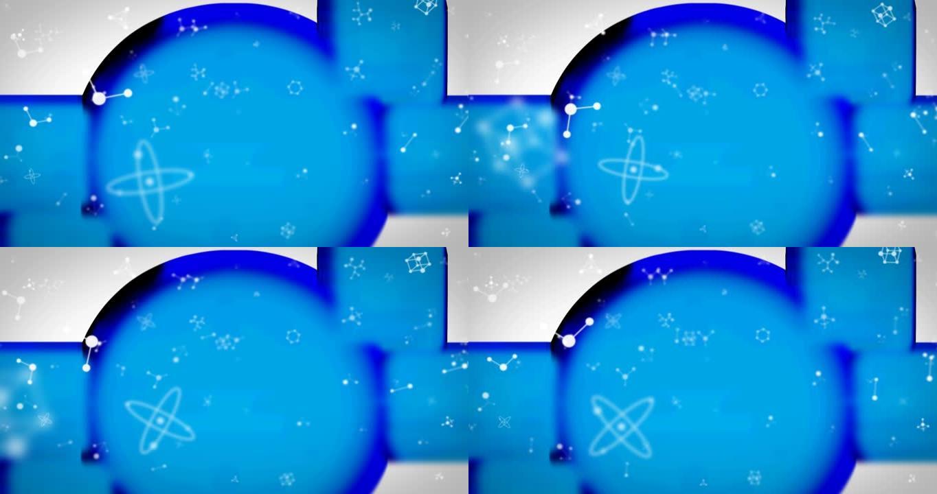 蓝色背景上多个下降的连接网络的动画