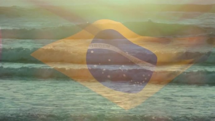 巴西国旗在海浪中飘扬的动画