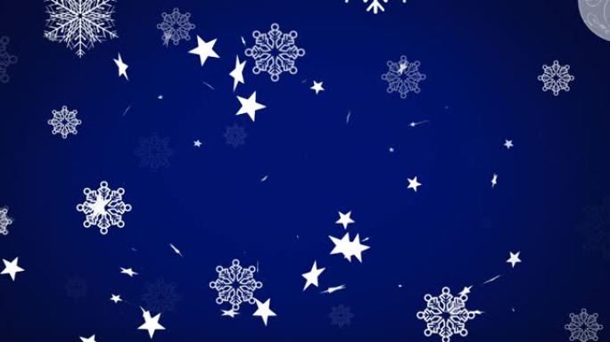 圣诞雪花和星星落在深蓝色背景上的动画
