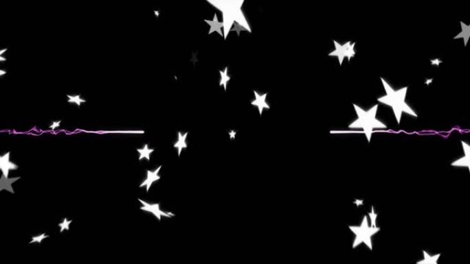 黑色背景上的星星掉落在紫色烟花上的动画