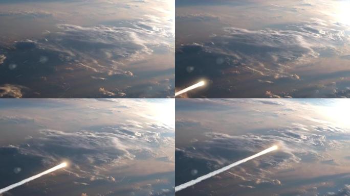 小行星或云层和大气层地球上方的导弹